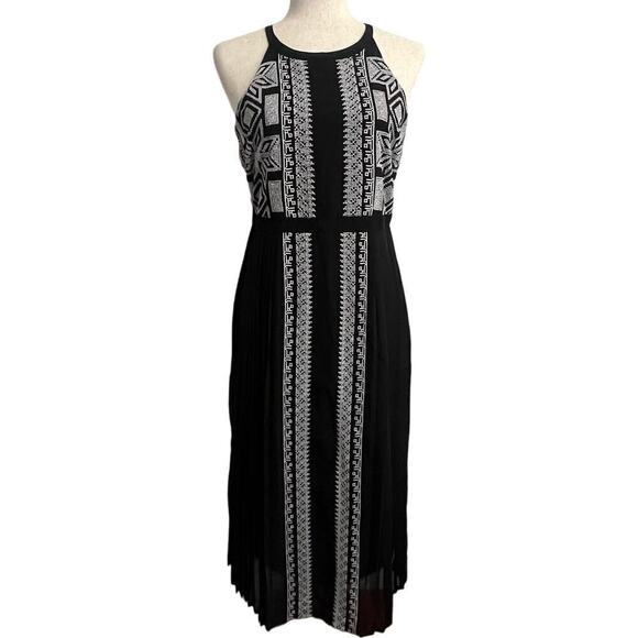 Nieman Marcus Formal Dress Women’s Sz S Black with White Cross Stitch Midi NWT - Picture 1 of 16